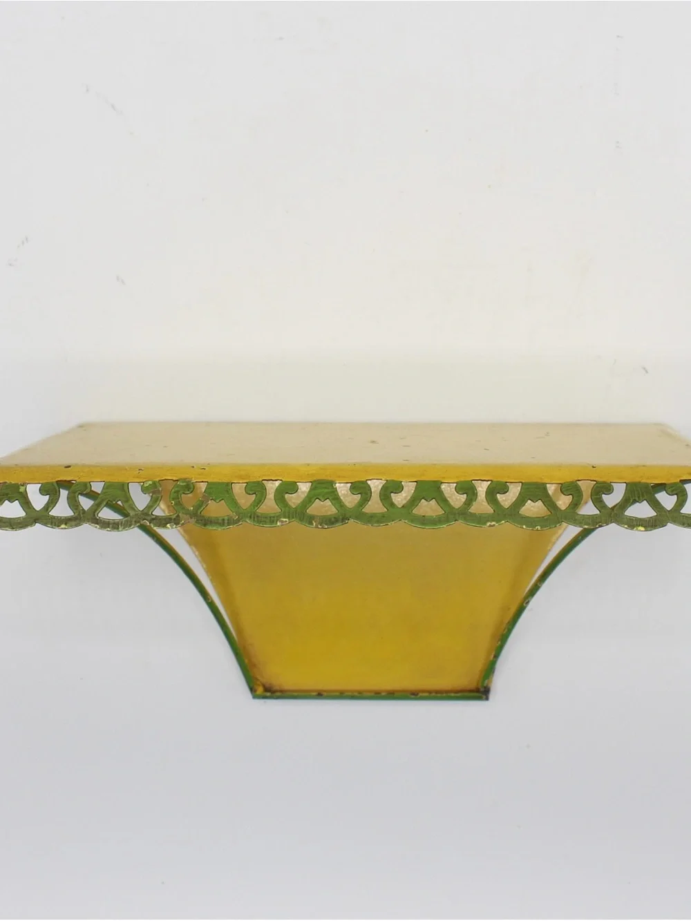 Vintage Yellow Toleware Wall Bracket, Wall Sconce